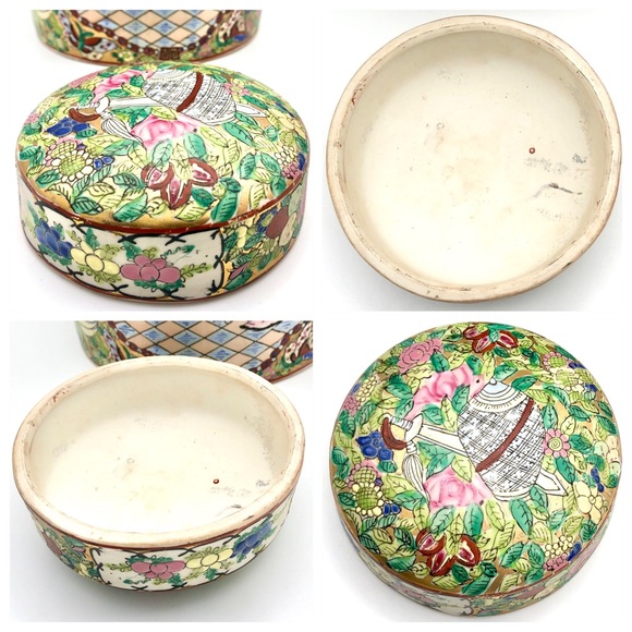 Huge Porcelain Canister Famille Rose Asian Figural Gold Gilt Floral Tea Caddy - Picture 12 of 15